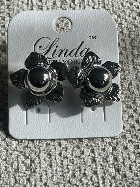 Silver Floral Button Stud Earrings